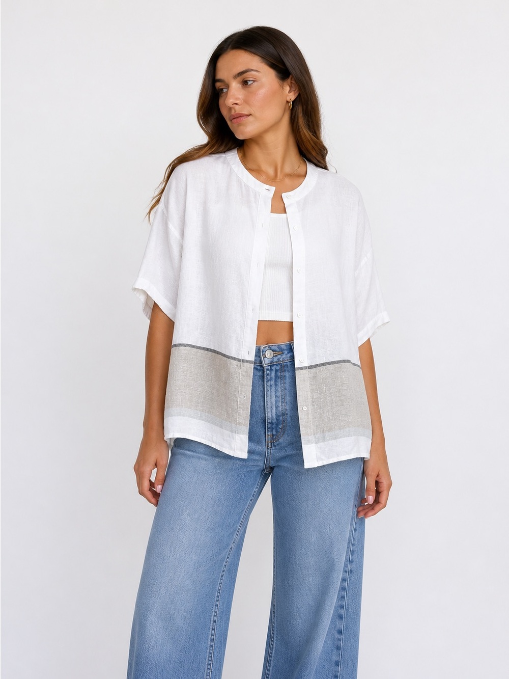 Tahari 100% Linen Button-Up Blouse | Lightweight Summer Top | Size M